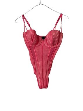 NWT Victoria’s Secret 36C Pink Eyelet Mesh Teddy Bodysuit Lingerie